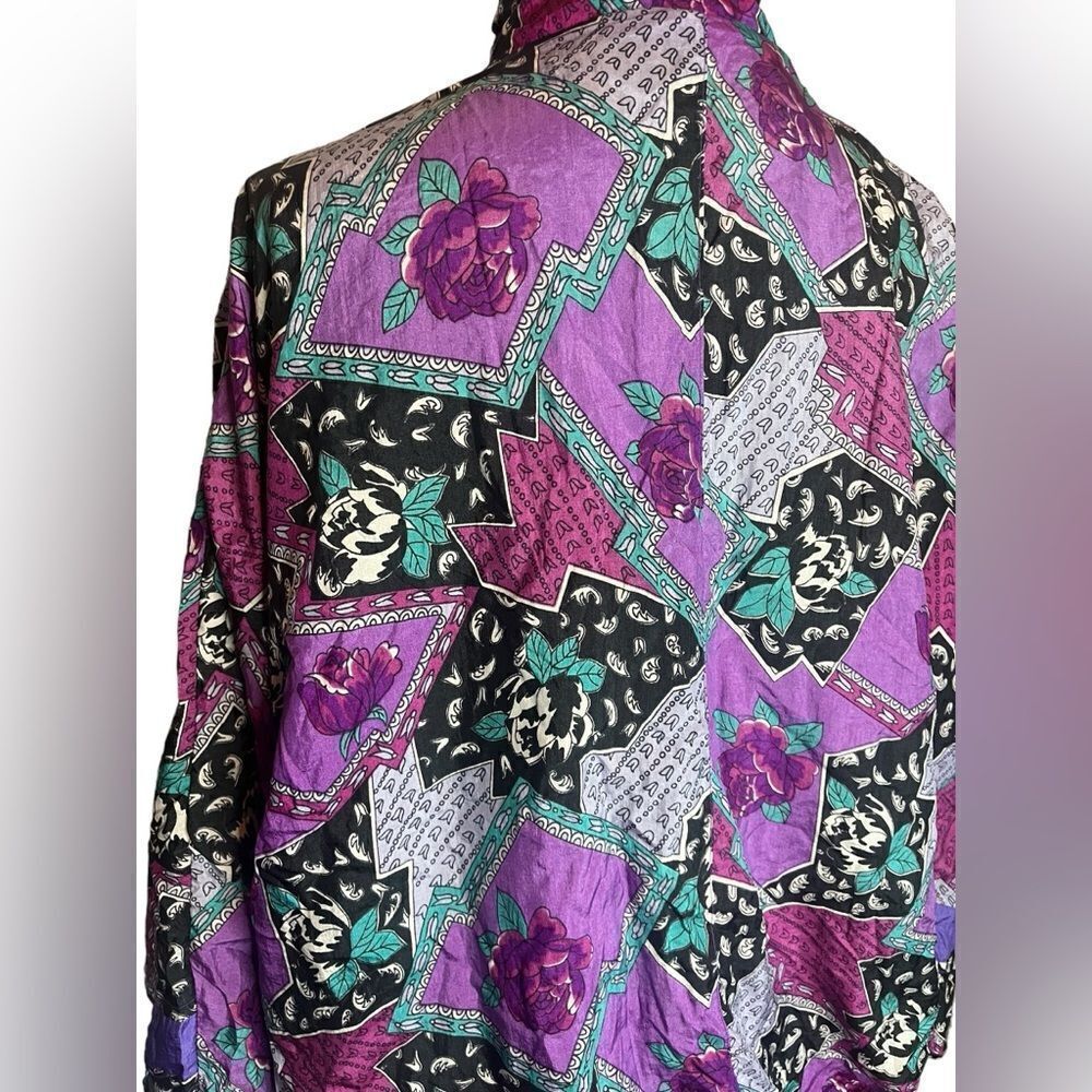 VINTAGE 80s/90s RAFEAL COLOR BLOCK‎ PRINTED WINDBREAKER JACKET WOMENS SIZE LARGE - Picture 7 of 12